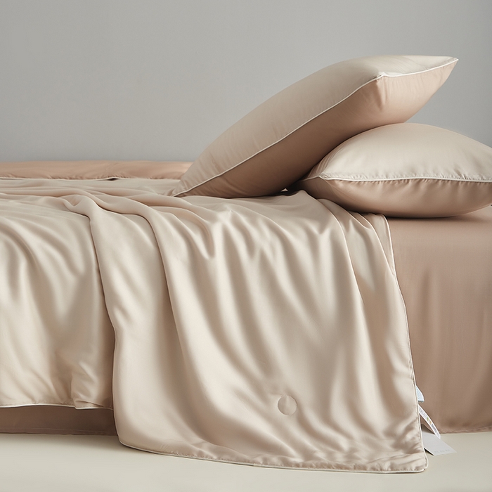 91家纺网 家纺一手货源 找家纺 沐白家居 2025新款竹纤维+莱塞尔夏被四件套 泡芙--秋风棕