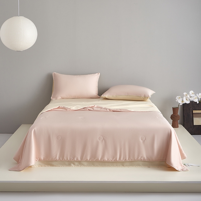 91家纺网 家纺一手货源 找家纺 沐白家居 2025新款竹纤维+莱塞尔夏被四件套 嫩粉--泡芙