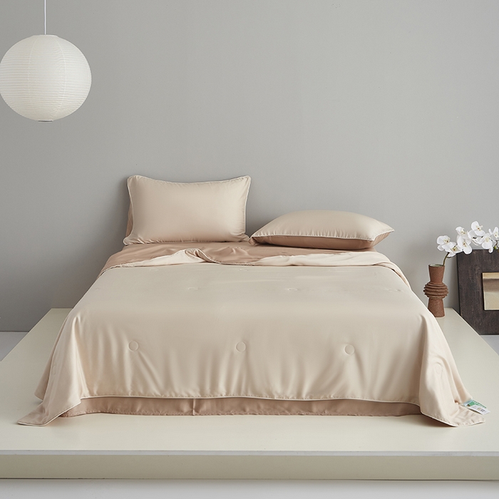 91家纺网 家纺一手货源 找家纺 沐白家居 2025新款竹纤维+莱塞尔夏被四件套 泡芙--秋风棕