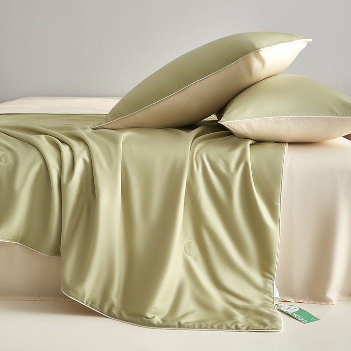 91家纺网 家纺一手货源 找家纺 沐白家居 2025新款竹纤维+莱塞尔夏被四件套 荷叶绿--泡芙