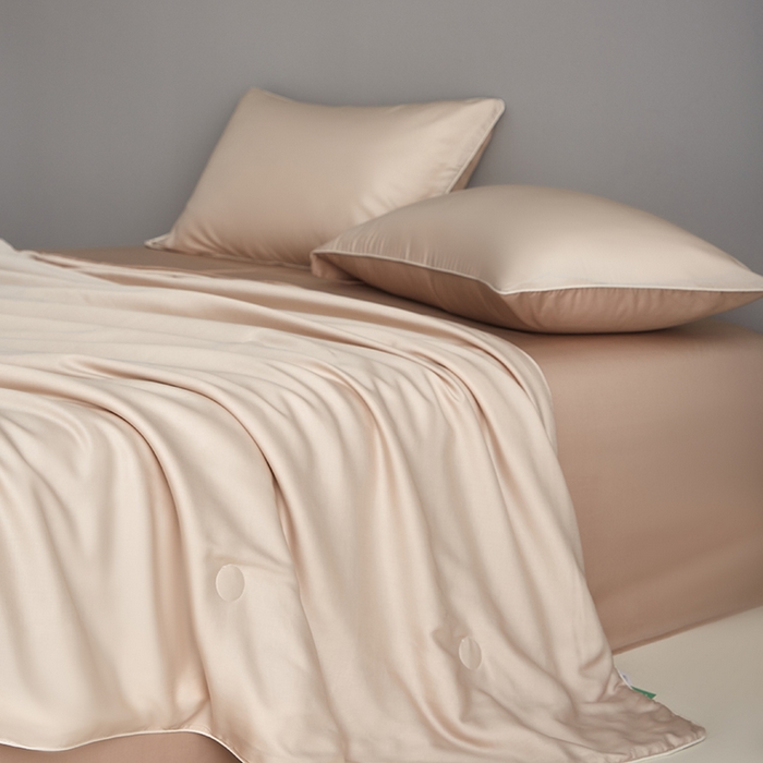 91家纺网 家纺一手货源 找家纺 沐白家居 2025新款竹纤维+莱塞尔夏被四件套 泡芙--秋风棕