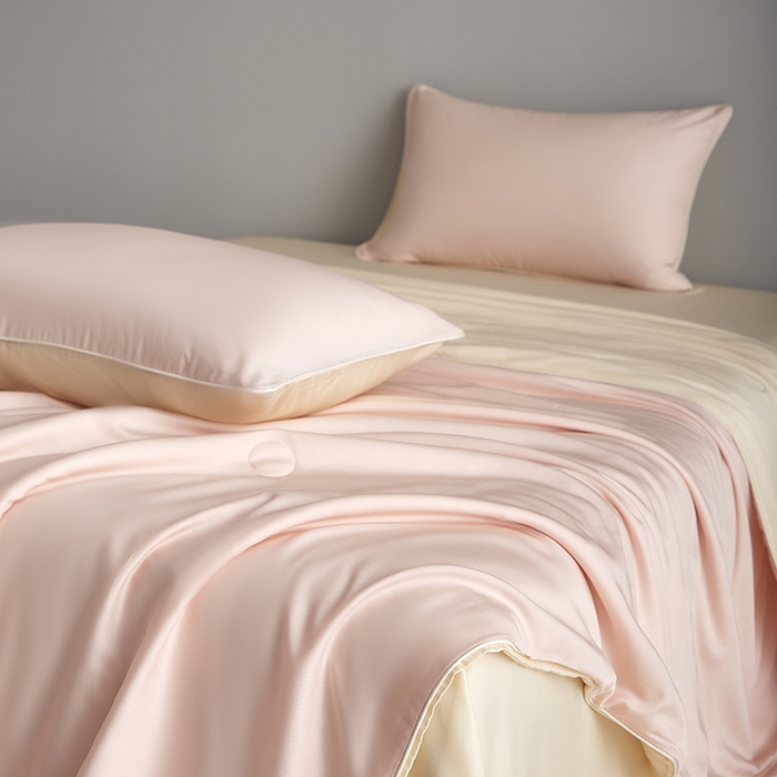 91家纺网 家纺一手货源 找家纺 沐白家居 2025新款竹纤维+莱塞尔夏被四件套 嫩粉--泡芙