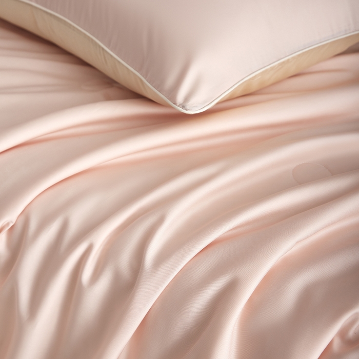 91家纺网 家纺一手货源 找家纺 沐白家居 2025新款竹纤维+莱塞尔夏被四件套 嫩粉--泡芙