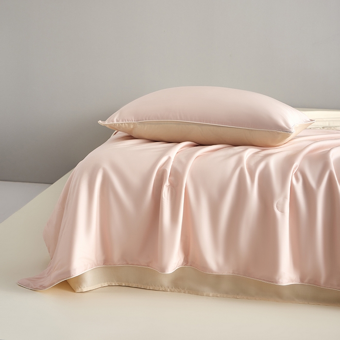 91家纺网 家纺一手货源 找家纺 沐白家居 2025新款竹纤维+莱塞尔夏被四件套 嫩粉--泡芙