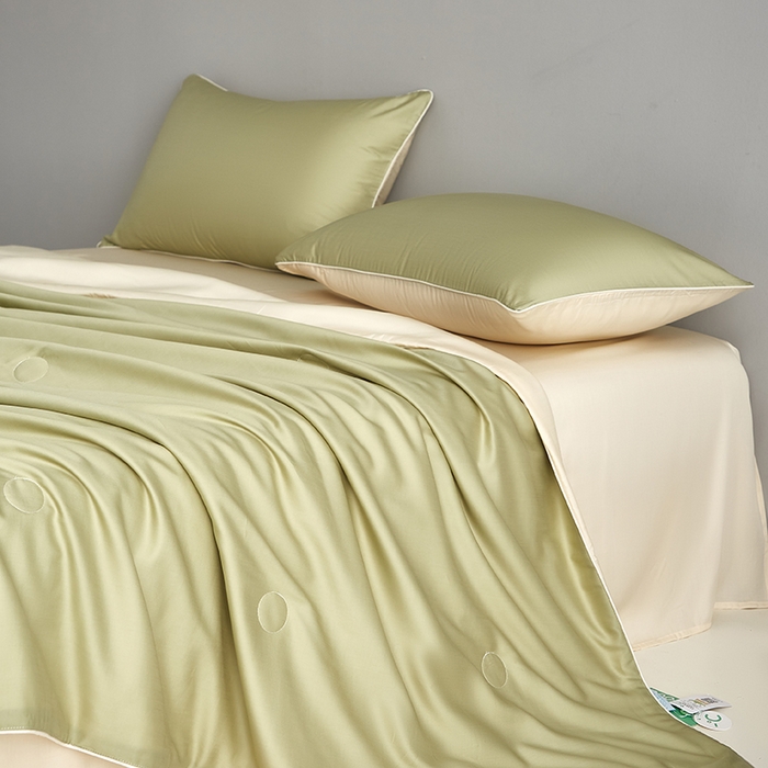 91家纺网 家纺一手货源 找家纺 沐白家居 2025新款竹纤维+莱塞尔夏被四件套 荷叶绿--泡芙