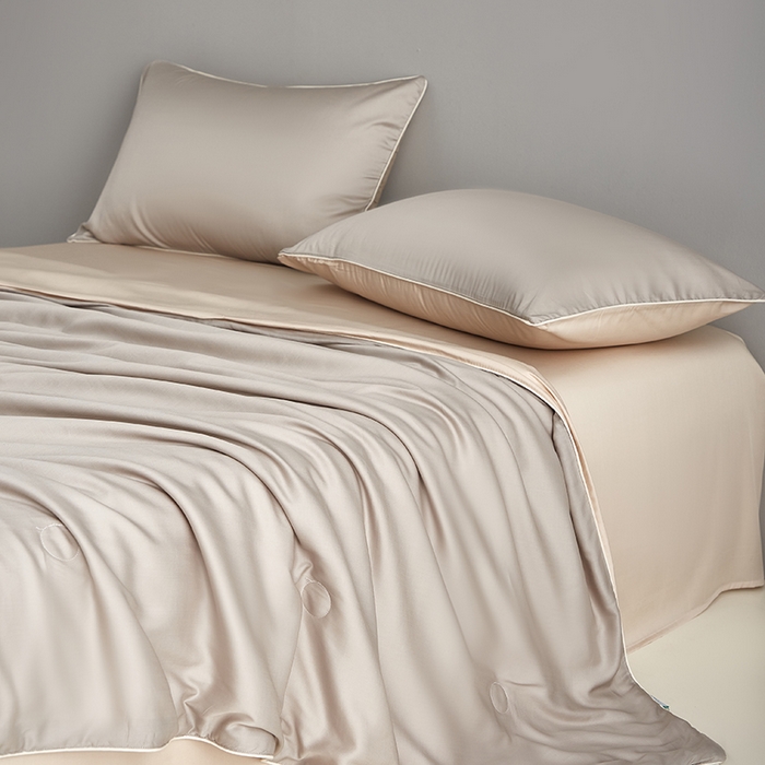 91家纺网 家纺一手货源 找家纺 沐白家居 2025新款竹纤维+莱塞尔夏被四件套 流金灰--兰玉