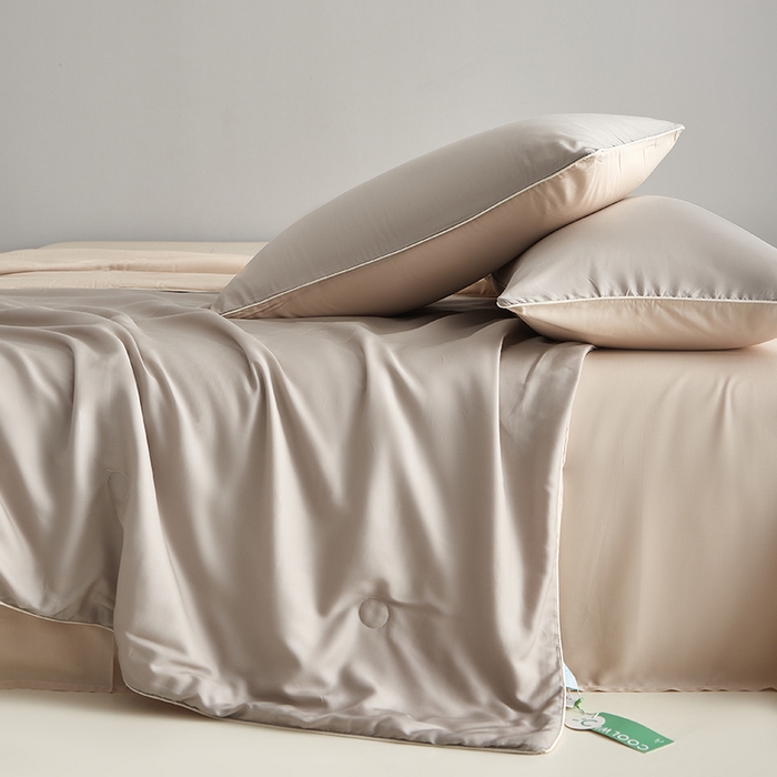 91家纺网 家纺一手货源 找家纺 沐白家居 2025新款竹纤维+莱塞尔夏被四件套 流金灰--兰玉