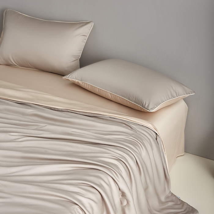 91家纺网 家纺一手货源 找家纺 沐白家居 2025新款竹纤维+莱塞尔夏被四件套 流金灰--兰玉