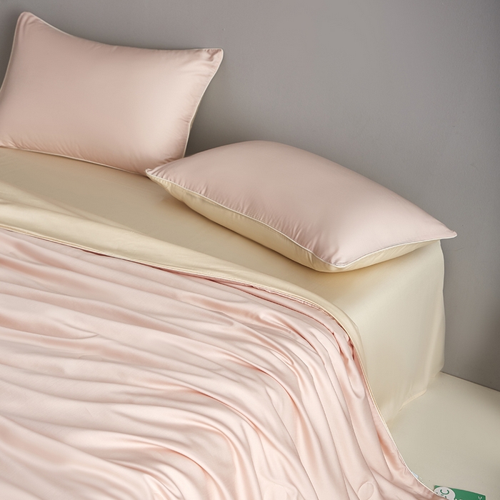 91家纺网 家纺一手货源 找家纺 沐白家居 2025新款竹纤维+莱塞尔夏被四件套 嫩粉--泡芙