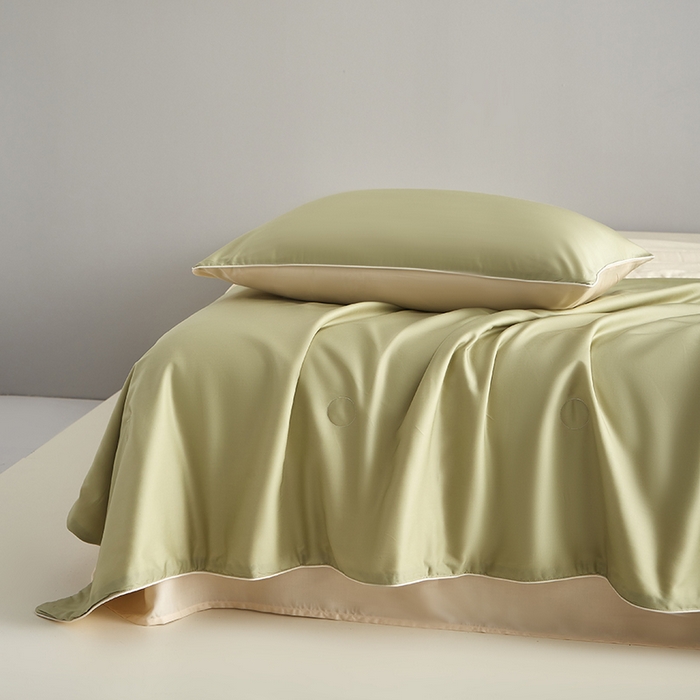 91家纺网 家纺一手货源 找家纺 沐白家居 2025新款竹纤维+莱塞尔夏被四件套 荷叶绿--泡芙