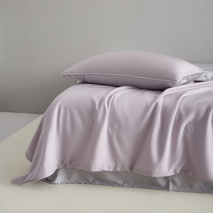 91家纺网 家纺一手货源 找家纺 沐白家居 2025新款竹纤维+莱塞尔夏被四件套 紫烟--西冷灰