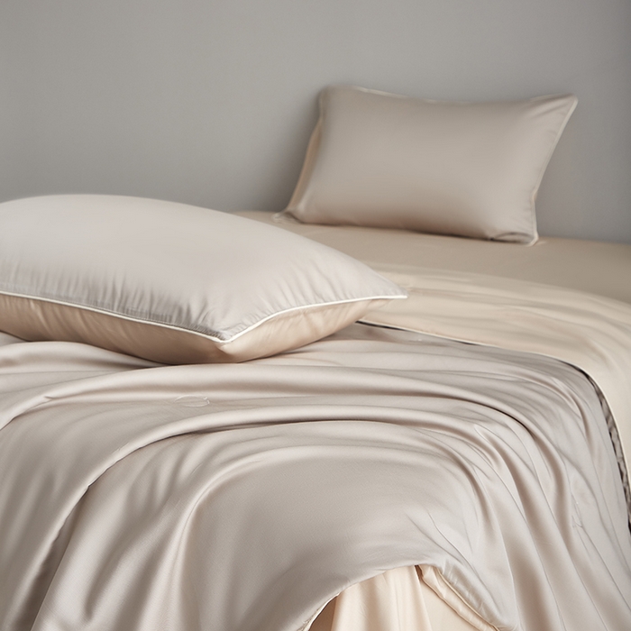 91家纺网 家纺一手货源 找家纺 沐白家居 2025新款竹纤维+莱塞尔夏被四件套 流金灰--兰玉