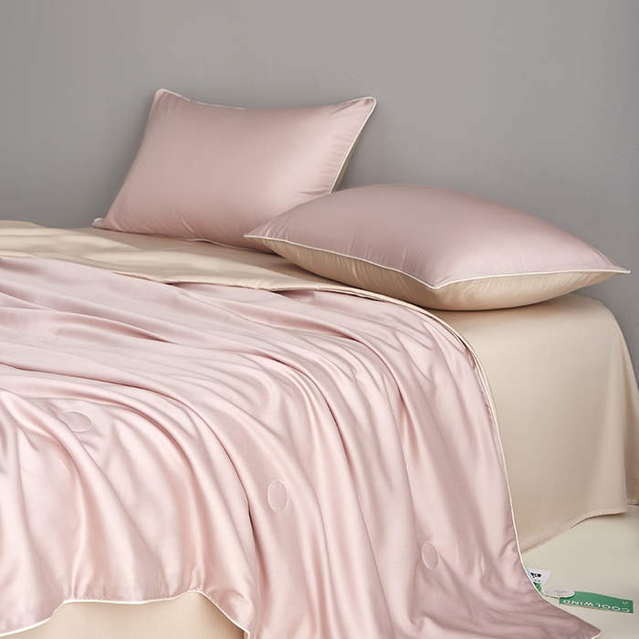 91家纺网 家纺一手货源 找家纺 沐白家居 2025新款竹纤维+莱塞尔夏被四件套 芋泥灰粉--兰玉