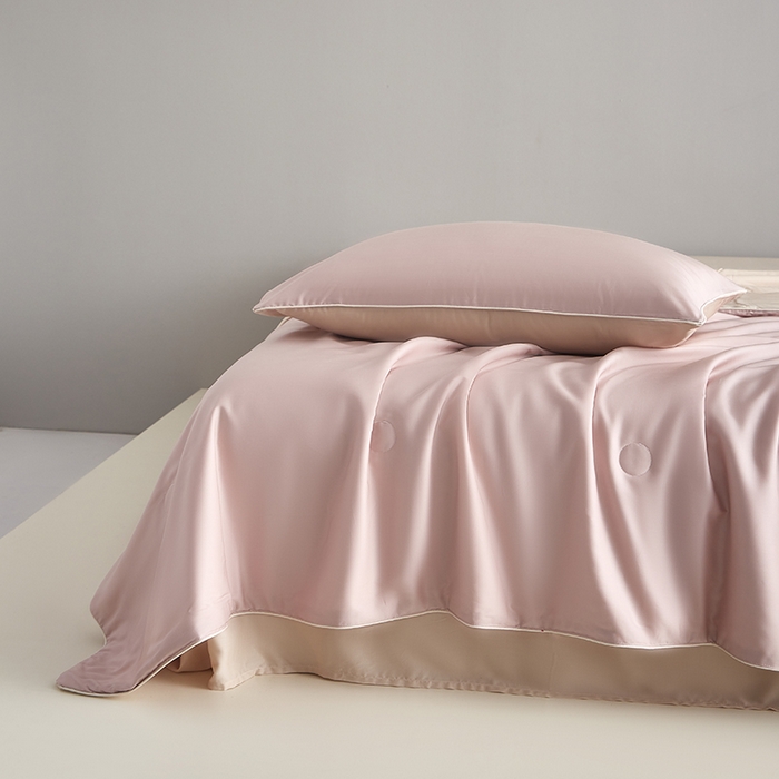 91家纺网 家纺一手货源 找家纺 沐白家居 2025新款竹纤维+莱塞尔夏被四件套 芋泥灰粉--兰玉