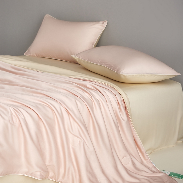 91家纺网 家纺一手货源 找家纺 沐白家居 2025新款竹纤维+莱塞尔夏被四件套 嫩粉--泡芙