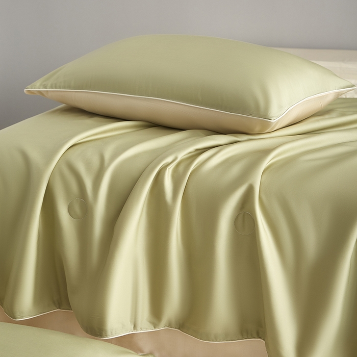 91家纺网 家纺一手货源 找家纺 沐白家居 2025新款竹纤维+莱塞尔夏被四件套 荷叶绿--泡芙