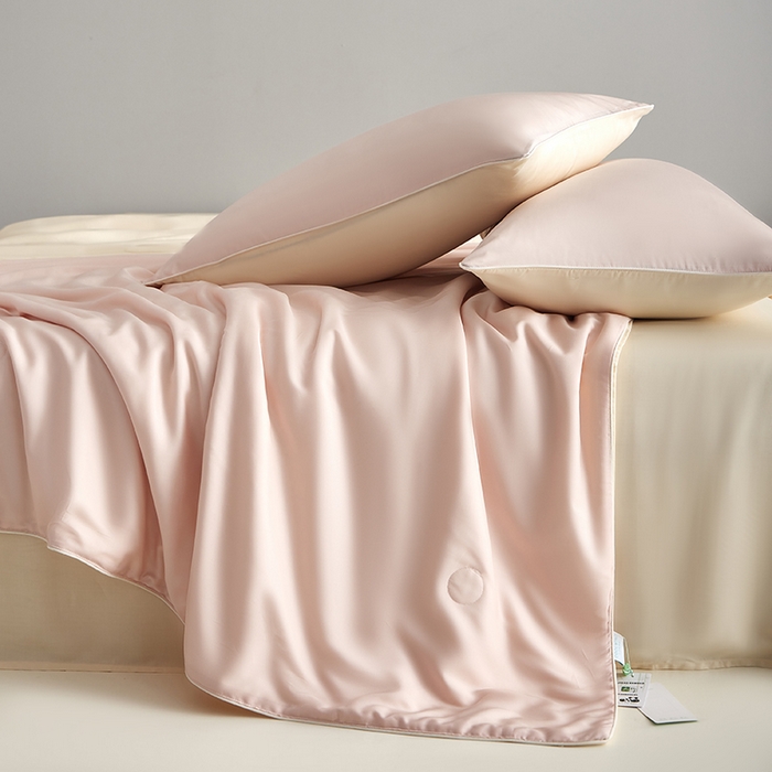 91家纺网 家纺一手货源 找家纺 沐白家居 2025新款竹纤维+莱塞尔夏被四件套 嫩粉--泡芙