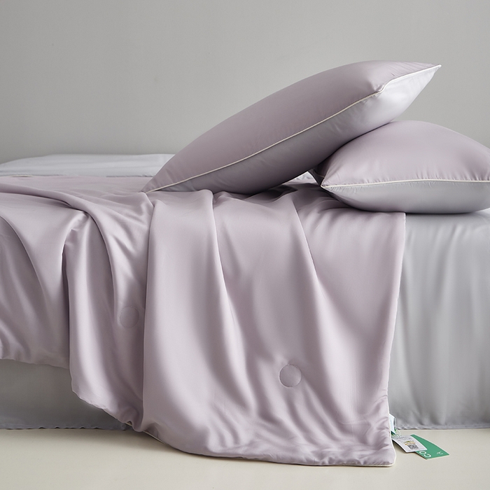 91家纺网 家纺一手货源 找家纺 沐白家居 2025新款竹纤维+莱塞尔夏被四件套 紫烟--西冷灰
