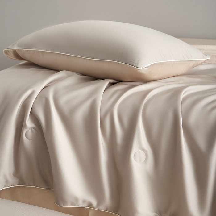 91家纺网 家纺一手货源 找家纺 沐白家居 2025新款竹纤维+莱塞尔夏被四件套 流金灰--兰玉