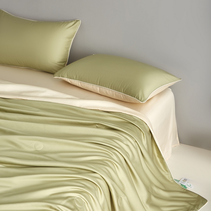 91家纺网 家纺一手货源 找家纺 沐白家居 2025新款竹纤维+莱塞尔夏被四件套 荷叶绿--泡芙