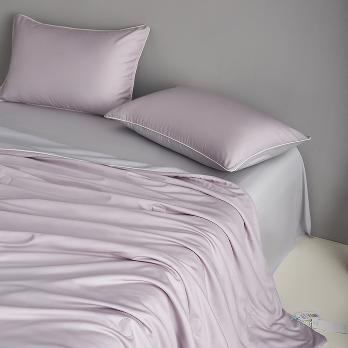 91家纺网 家纺一手货源 找家纺 沐白家居 2025新款竹纤维+莱塞尔夏被四件套 紫烟--西冷灰