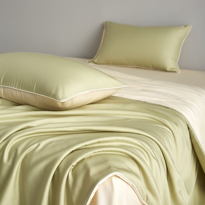 91家纺网 家纺一手货源 找家纺 沐白家居 2025新款竹纤维+莱塞尔夏被四件套 荷叶绿--泡芙