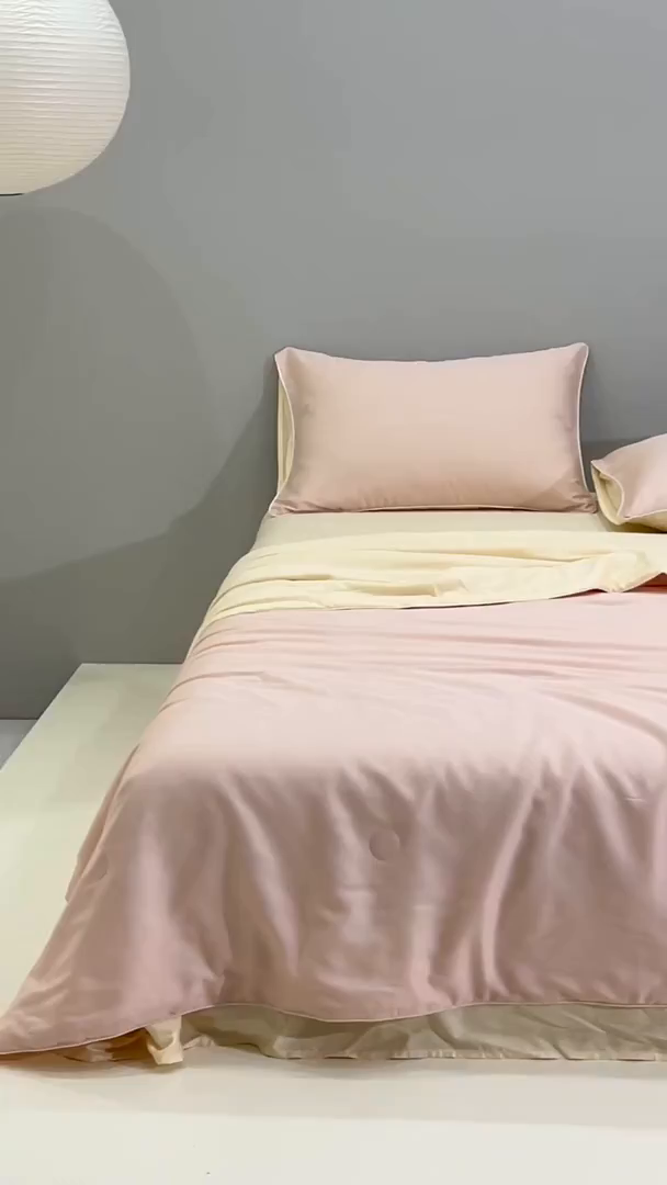 91家纺网 家纺一手货源 找家纺 沐白家居 2025新款竹纤维+莱塞尔夏被四件套 嫩粉--泡芙