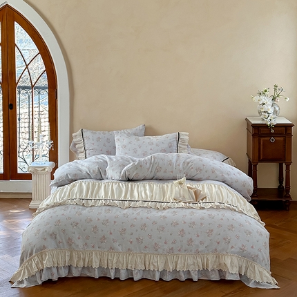 91家纺网 家纺一手货源 找家纺 （总）婳庭家居 2025新款双层纱褶皱花边款四件套