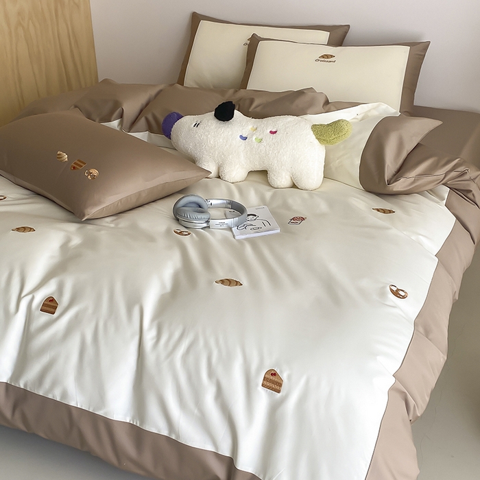 91家纺网 家纺一手货源 找家纺 时亿 2025新款100支长绒棉春夏拼接款四件套 休闲时光