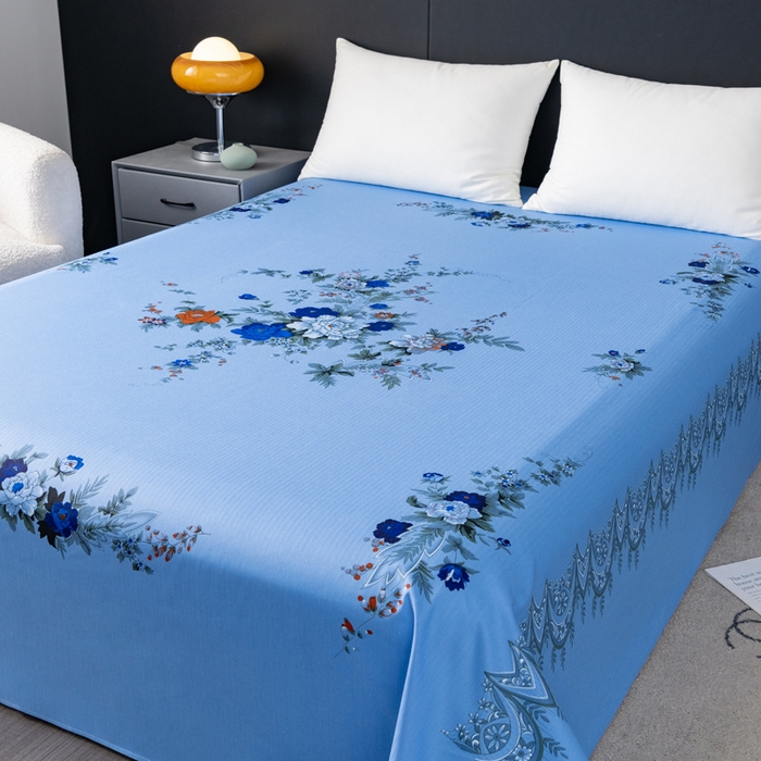 91家纺网 家纺一手货源 找家纺 居美良品 2025新款国民老上海床单 经典牡丹-蓝色