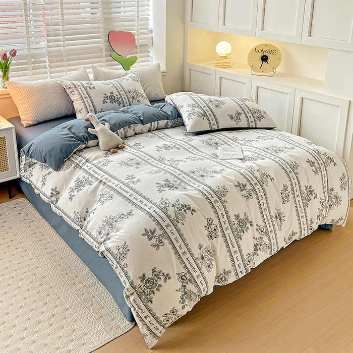 91家纺网 家纺一手货源 找家纺 王朝国际 2026新款直播热款有氧提花有氧双层纱碎花单被套 花容