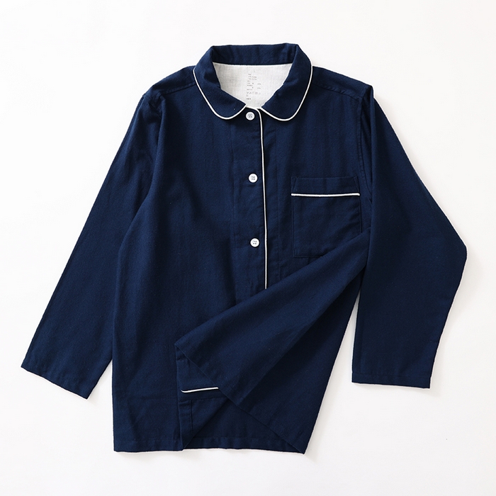 91家纺网 家纺一手货源 找家纺 伊嫚家居 2025新款无印日式双股全棉法兰绒家居服良品睡衣女纯棉直播秋冬款情侣睡衣 纯藏青色女