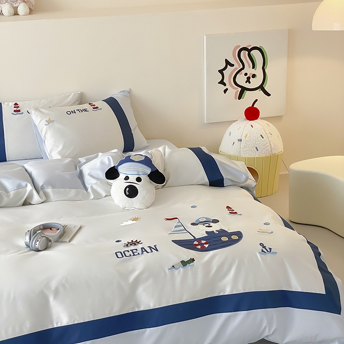 91家纺网 家纺一手货源 找家纺 （总）星野 2025新款超柔天丝棉精致刺绣贴布绣四件套-汪星记