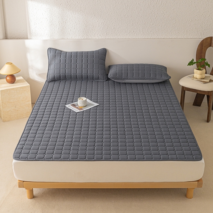 91家纺网 家纺一手货源 找家纺 欧邦 2025春夏新款四季款无印风纯色水洗棉床褥榻榻米床垫 床垫-深灰