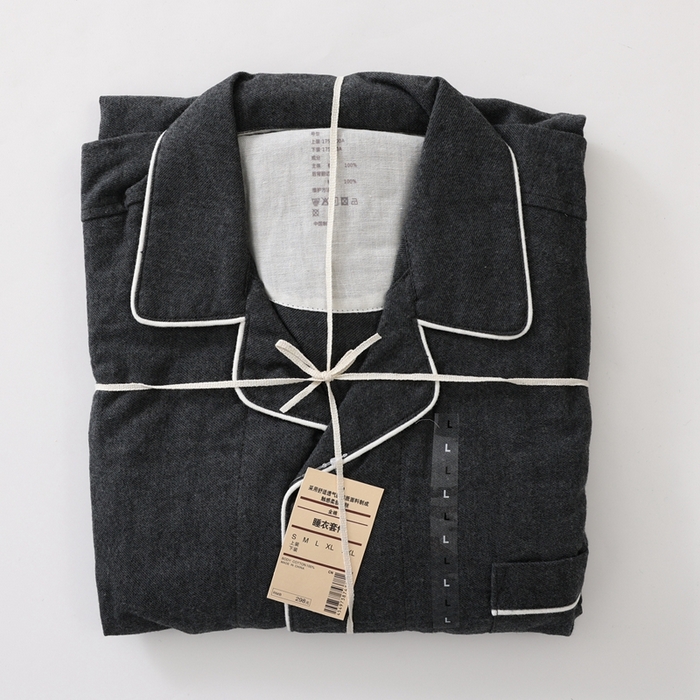 91家纺网 家纺一手货源 找家纺 伊嫚家居 2025新款无印日式双股全棉法兰绒家居服良品睡衣女纯棉直播秋冬款情侣睡衣 纯碳灰女