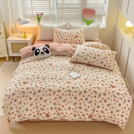 91家纺网 家纺一手货源 找家纺 （总）王朝国际 2025新款直播热款有氧提花有氧双层纱碎花单被套