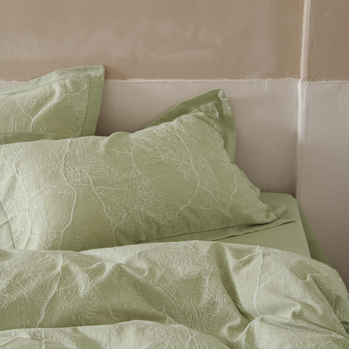 91家纺网 家纺一手货源 找家纺 云上 2025全棉提花床品系列·冰裂   色织冰裂-绿