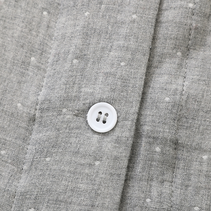 91家纺网 家纺一手货源 找家纺 伊嫚家居 2025新款日式无印风良品全棉双层纱睡衣女纯棉短袖短裤睡衣夏季纯棉短袖家居服 灰色波点男