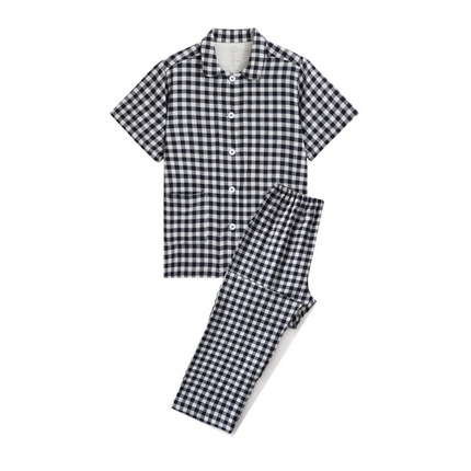 91家纺网 家纺一手货源 找家纺 （总）伊嫚家居 2024新款无印风良品水洗全棉双层纱睡衣女纯棉短袖长裤纯棉夏季情侣家居服