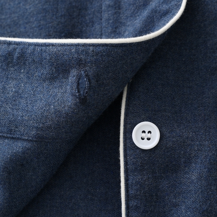 91家纺网 家纺一手货源 找家纺 伊嫚家居 2025新款无印日式双股全棉法兰绒家居服良品睡衣女纯棉直播秋冬款情侣睡衣 海军蓝纯色女