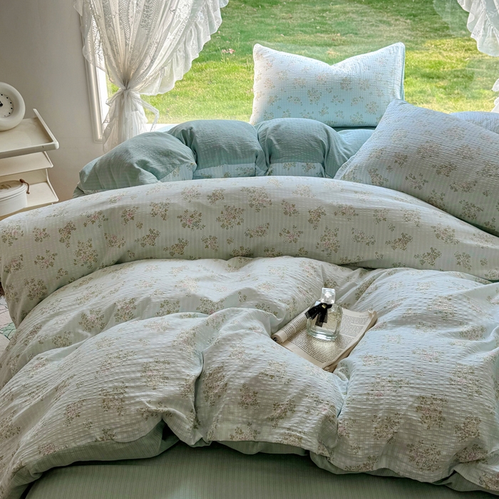 91家纺网 家纺一手货源 找家纺 王朝国际 2025新款直播热款有氧提花有氧双层纱碎花单被套 兰亭