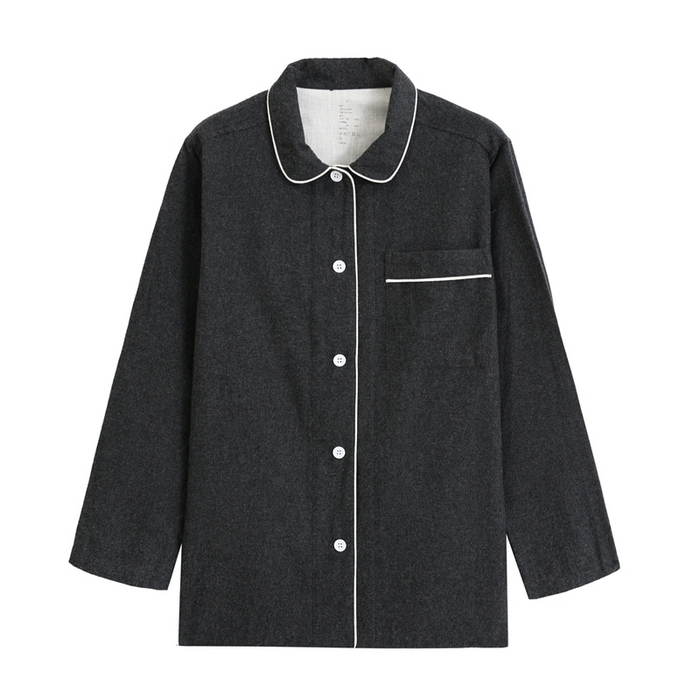 91家纺网 家纺一手货源 找家纺 伊嫚家居 2025新款无印日式双股全棉法兰绒家居服良品睡衣女纯棉直播秋冬款情侣睡衣 纯碳灰女