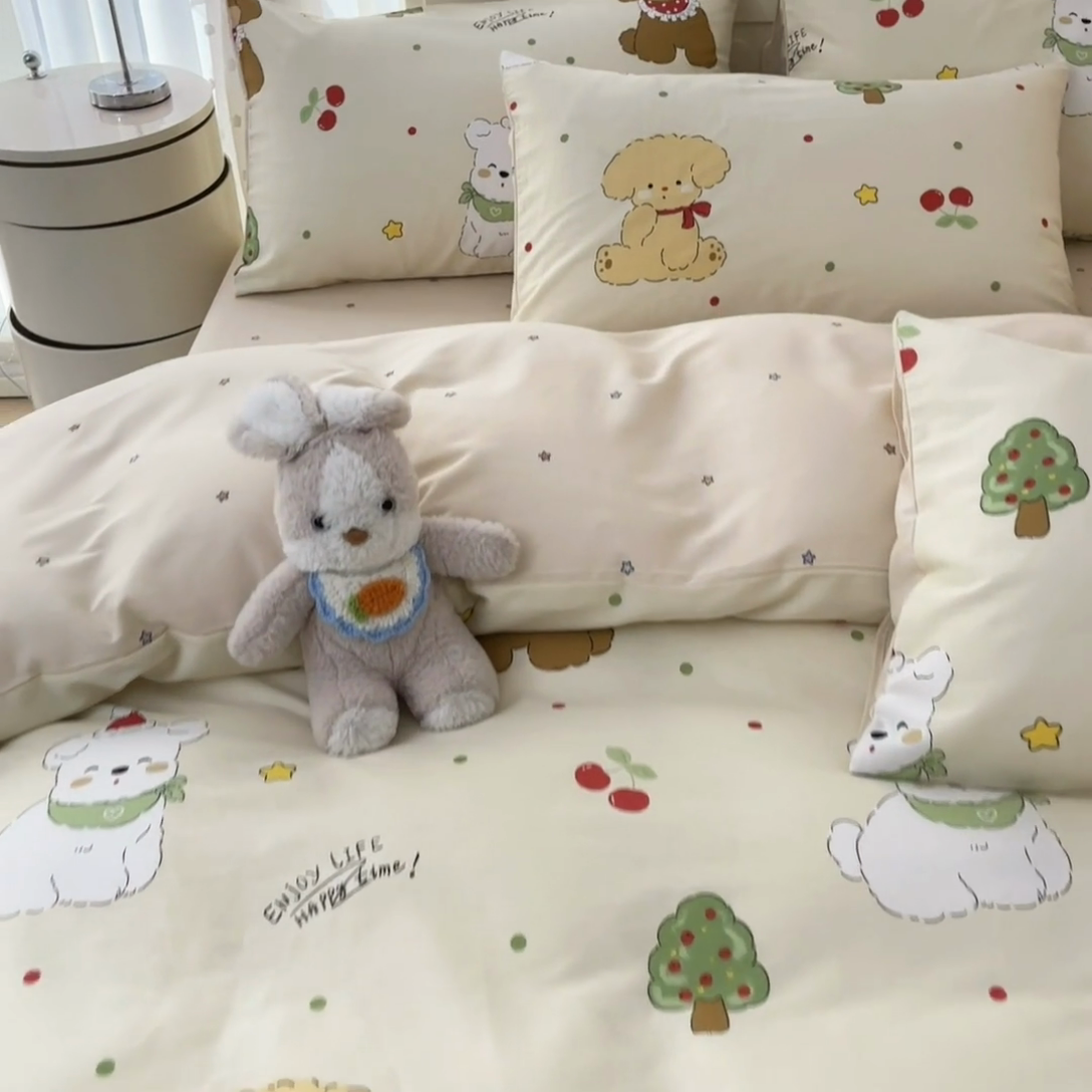 91家纺网 家纺一手货源 找家纺 晨希家居 2025新款全棉卡通印花简约款单被套-犬梦物语