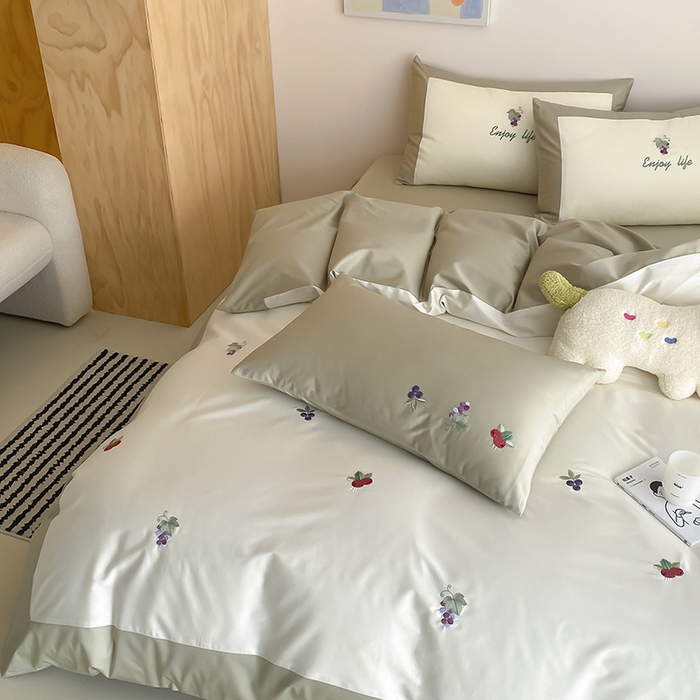 91家纺网 家纺一手货源 找家纺 时亿 2025新款100支长绒棉春夏拼接款四件套 水果派对