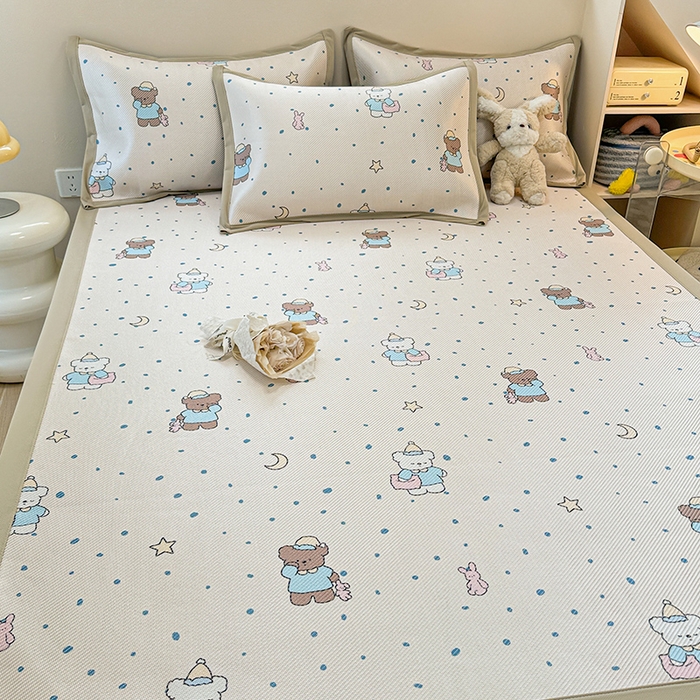 91家纺网 家纺一手货源 找家纺 典曼家纺 2025新款600D数码印花冰藤席席子凉席-床席款 睡意朦胧