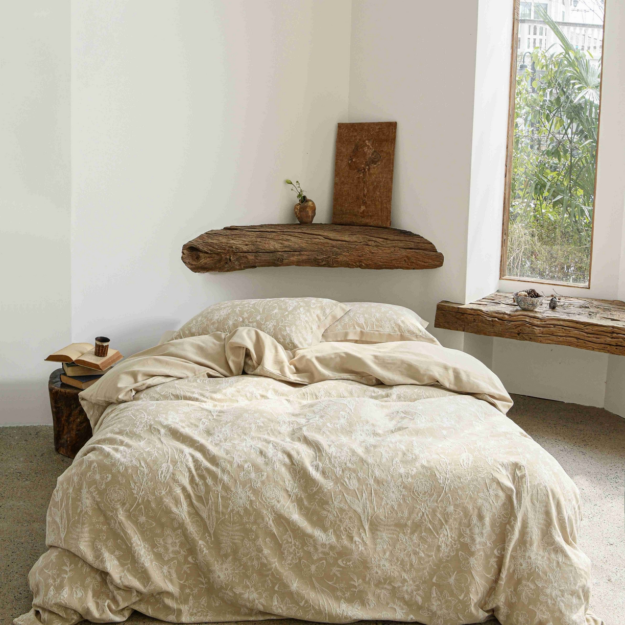 91家纺网 家纺一手货源 找家纺 云上 2025全棉提花床品系列·蝶舞花间 蝴蝶-卡其