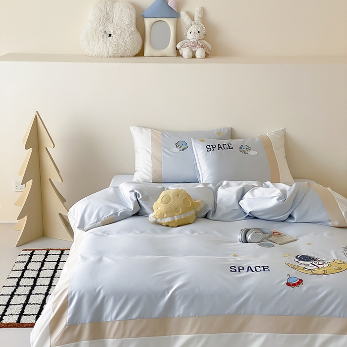 91家纺网 家纺一手货源 找家纺 （总）星野 2025新款超柔天丝棉精致刺绣贴布绣四件套-星际梦