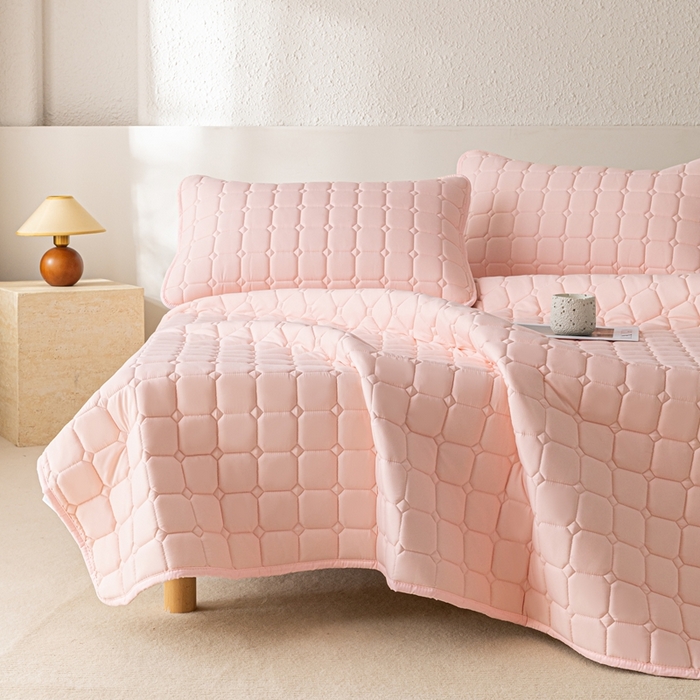 91家纺网 家纺一手货源 找家纺 欧邦 2025春夏新款四季款无印风纯色水洗棉床褥榻榻米床垫 床垫-粉玉