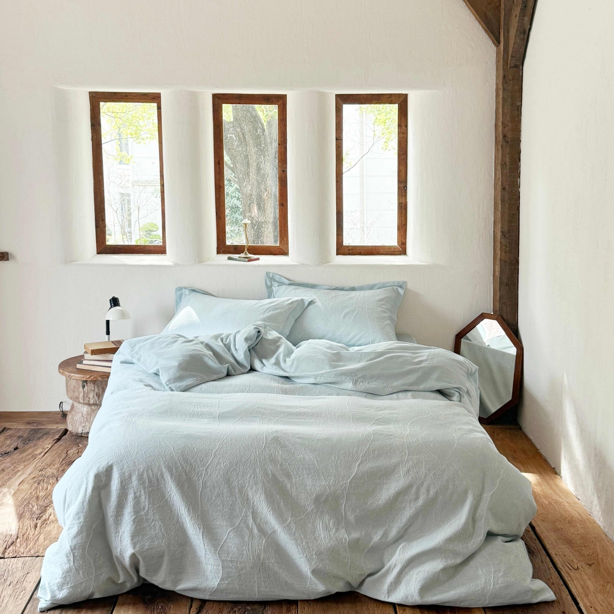 91家纺网 家纺一手货源 找家纺 云上 2025全棉提花床品系列·冰裂   色织冰裂-蓝