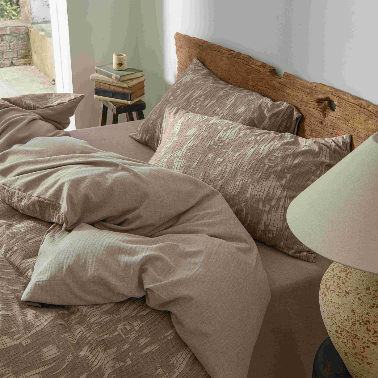 91家纺网 家纺一手货源 找家纺 云上 2025全棉色织大提花床品·侘寂潮汐   潮汐-咖